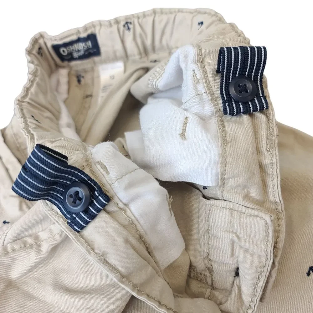 OshKosh B'gosh Boys Adjustable Waistband Embroidered Nautical Beige Shorts 12